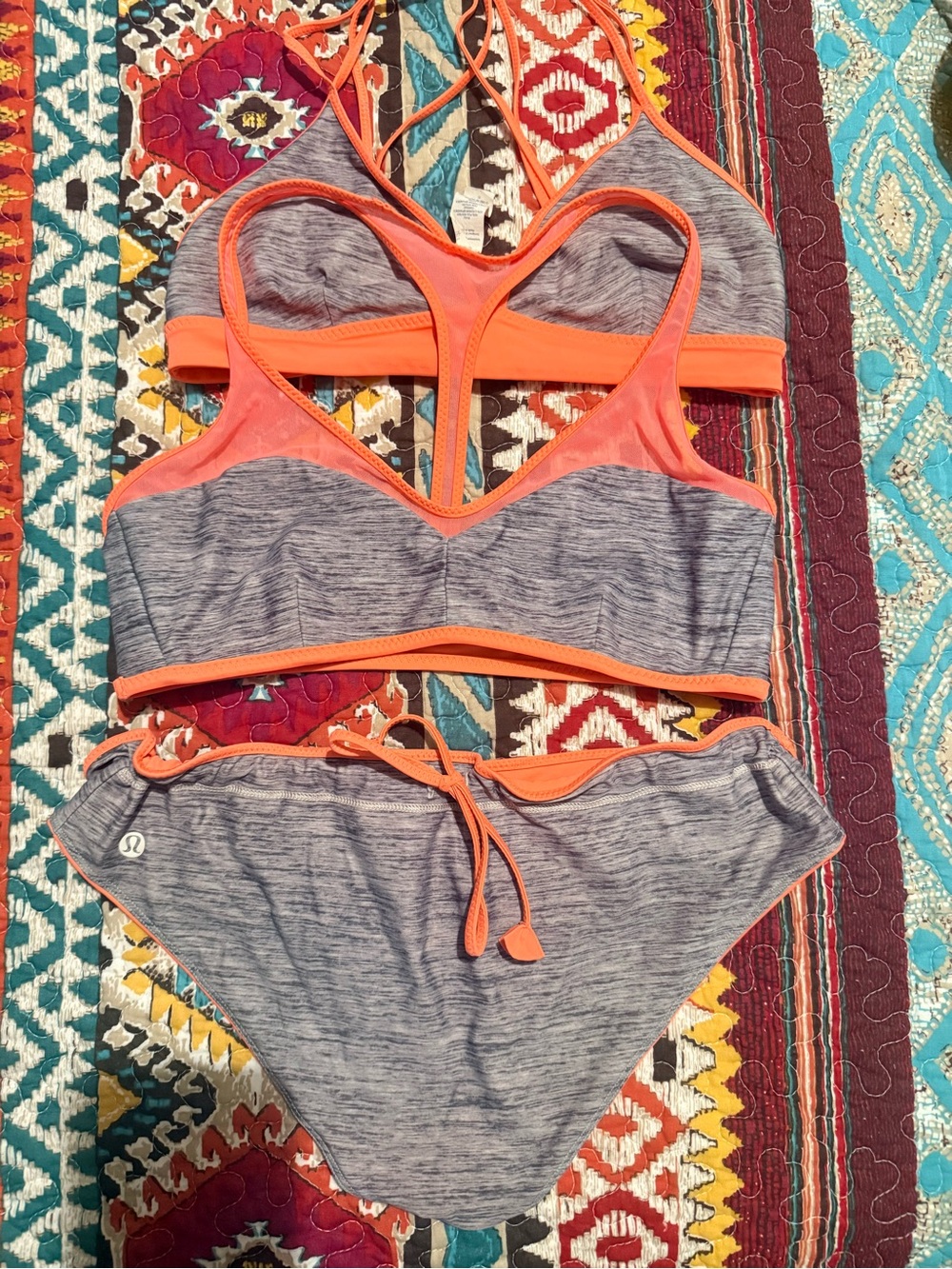 lululemon athletica Heathered Gray and pink Sports Bikini Set 3 piece swim